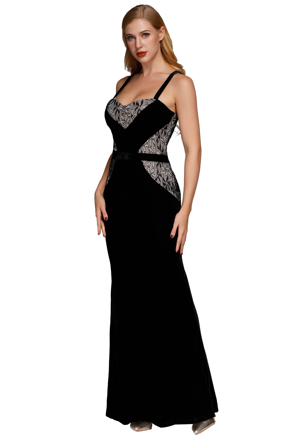 W25062-2 Velvet Evening Dress Black Evening Gown Mermaid Evening Dress For Women